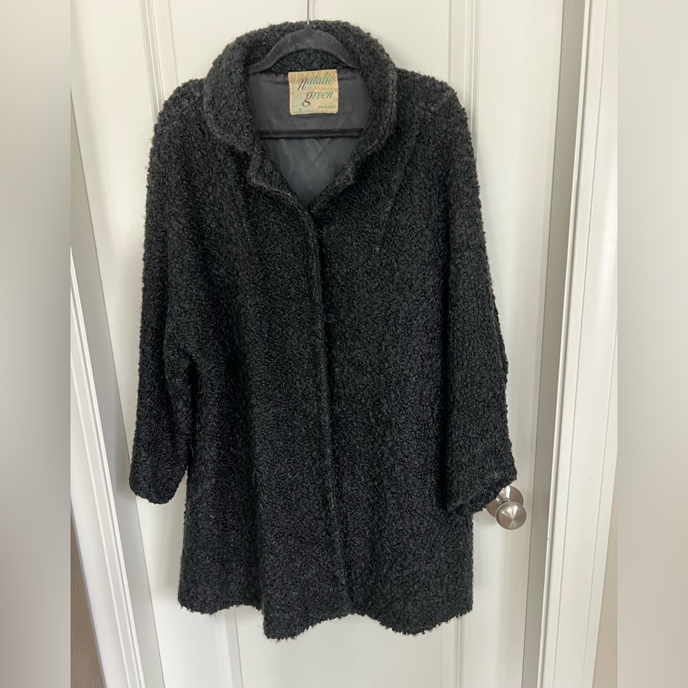 Vintage 1950s Natalie Green Exclusive Faux Persian Lamb Swing Coat - 3/4 Sleeves